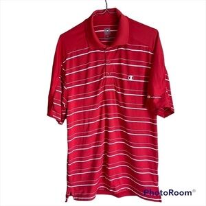 Champion Polo Golf Shirt. Red & white striped double dry polo shirt top. Small